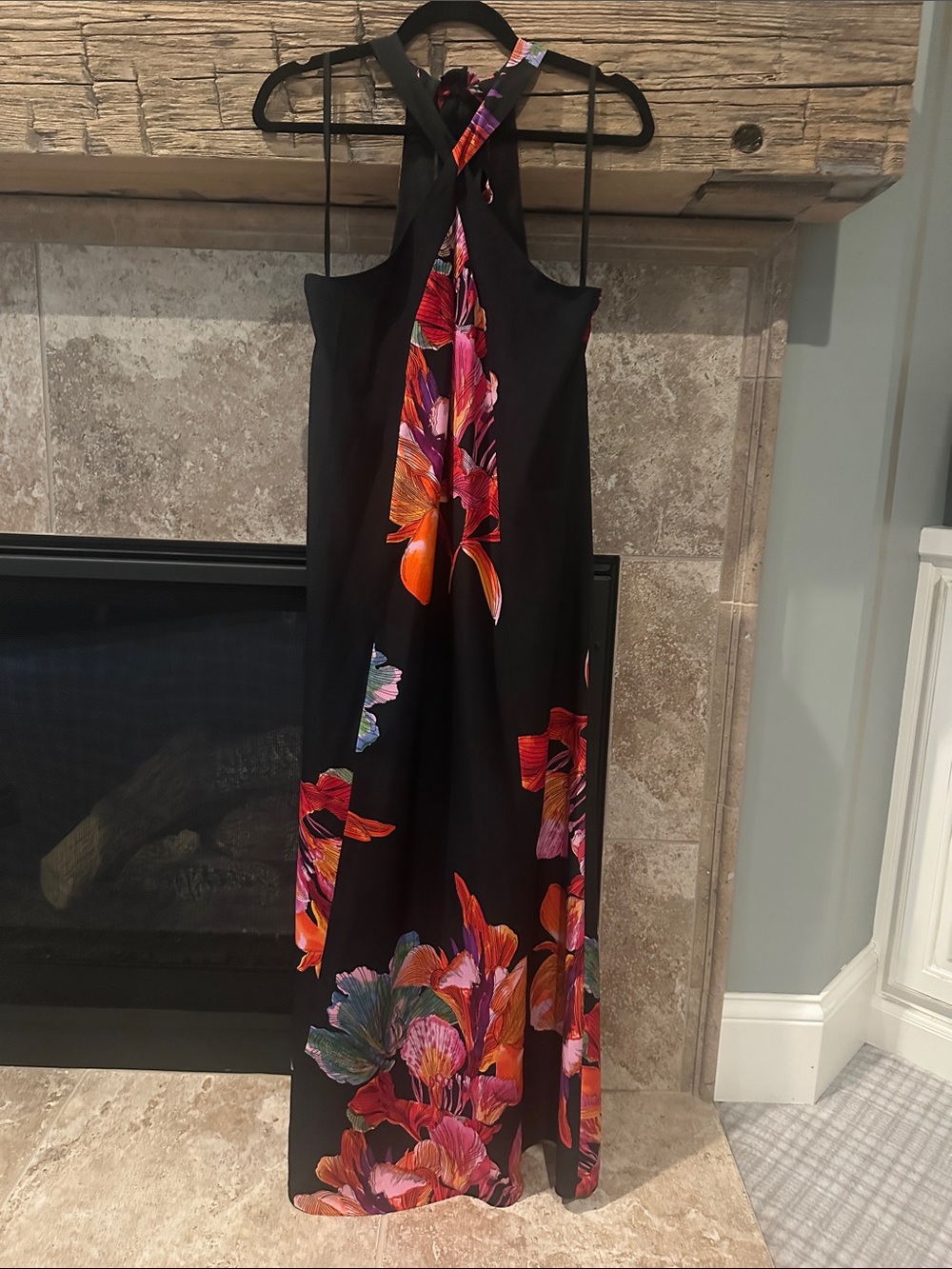 Anthropologie Maeve Black Maxi Dress with Floral Print